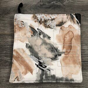 potholder gray tan silver geometrics quilted Pot holders handmade Abstract art